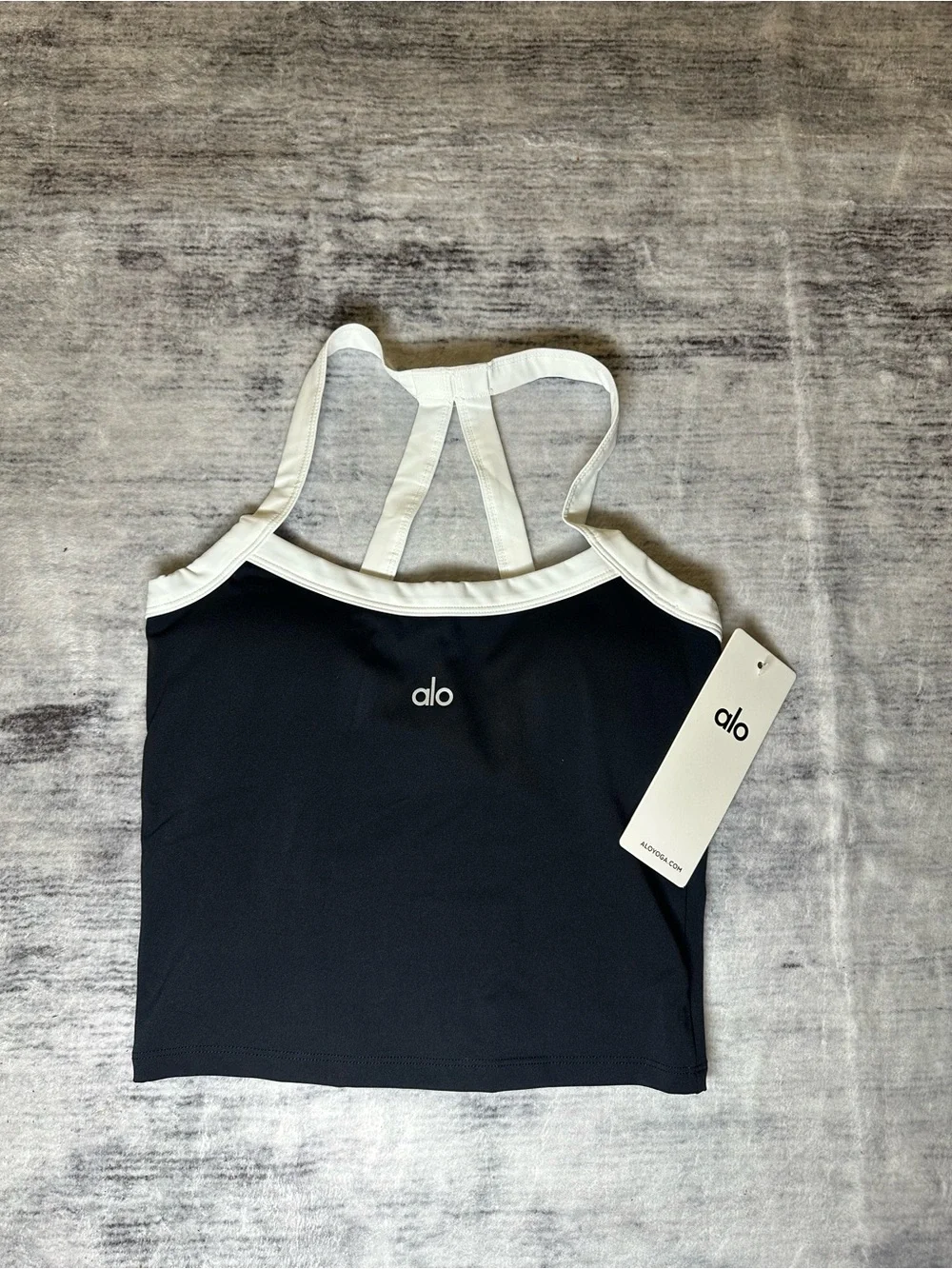 ALO Yoga Black Tank & Leggings Set with White Trim